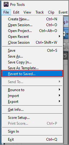 Revert to Saved to Reverse Changes You Made In Pro Tools