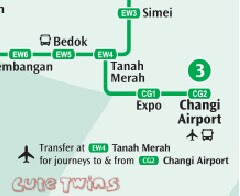 Peta rute MRT dari dan ke Changi Airport