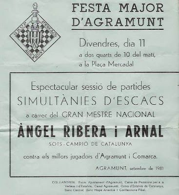 Cartel de las simultáneas en Agramunt impartidas por Ángel Ribera en 1981