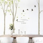 3 Birch Tree Set With Birds And Letters Wall Decals