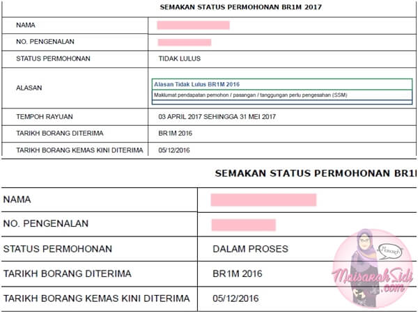 Status Permohonan BR1M 'TIDAK LULUS' bertukar ke 'DALAM 