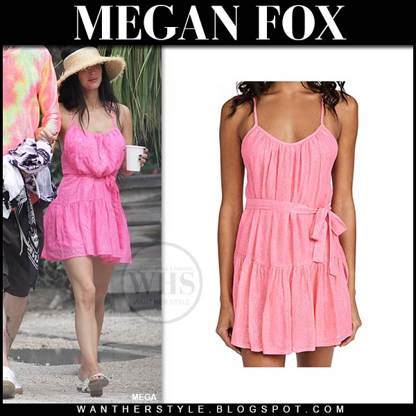 Megan Fox in pink mini dress and sandals