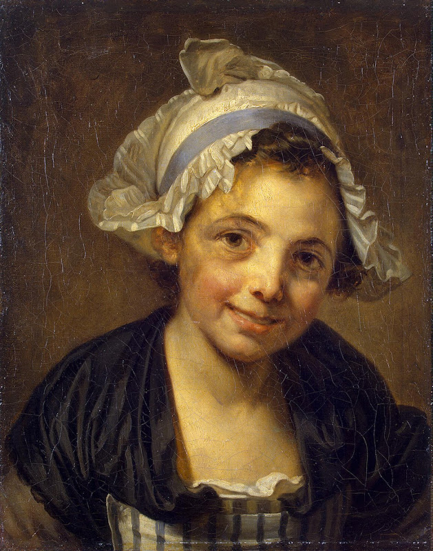 Head of a Young Girl in a Bonnet by Jean-Baptiste Greuze - Portrait Paintings from Hermitage Museum