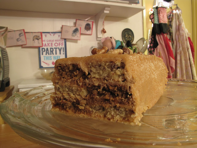 Sugar-free, gluten-free Coffee Walnut Battenburg Cake with xylitol and cassava flour