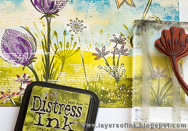 Layers of ink - Summer Garden Watercolour Art Journal Page tutorial, with stamps by Paper Artsy and Prima watercolors. 