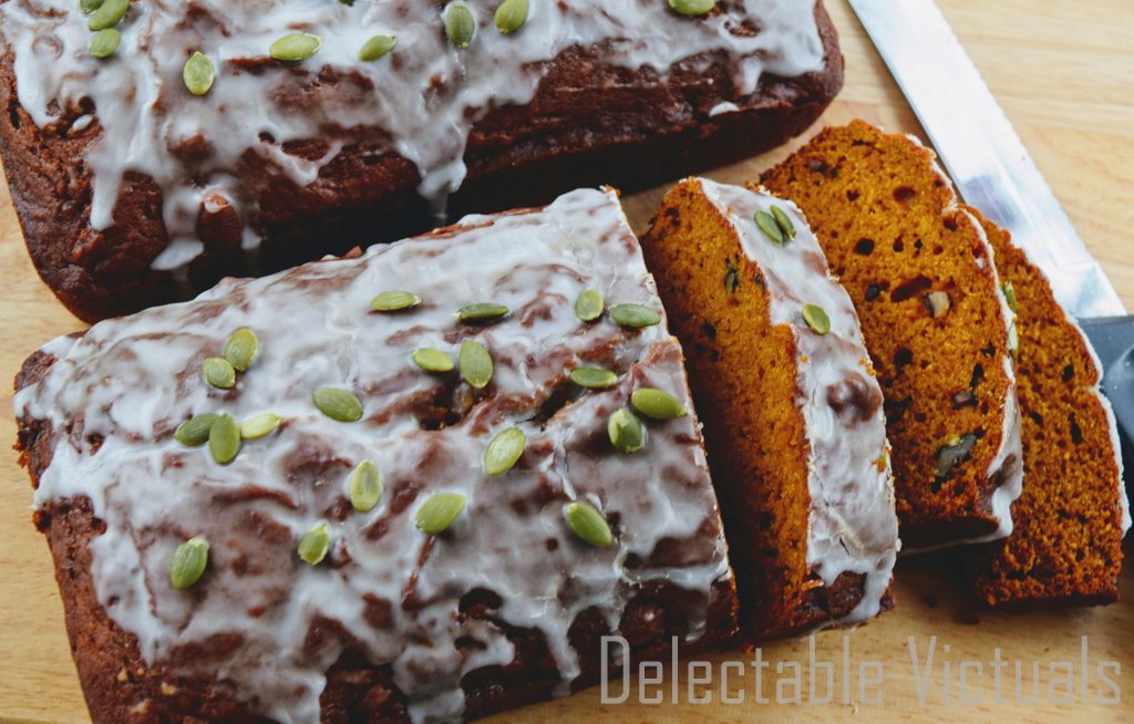 moist Pumpkin Walnut Bread maple icing