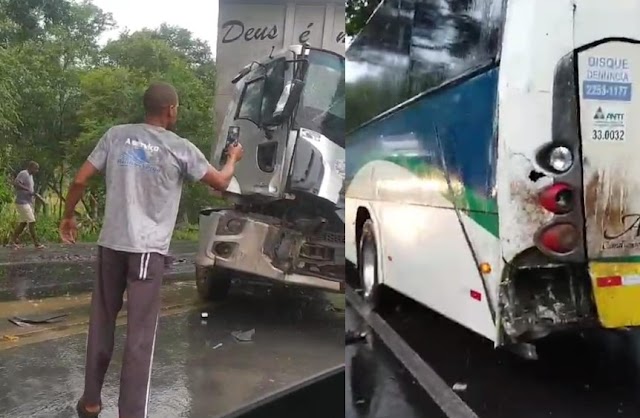 Acidente entre Caminhão e ônibus da Brasil