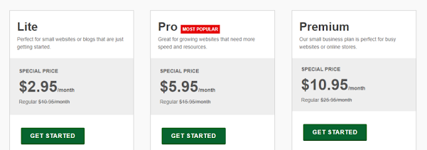 صفحة تسعير GreenGeeks لخدمات استضافة المواقع.
