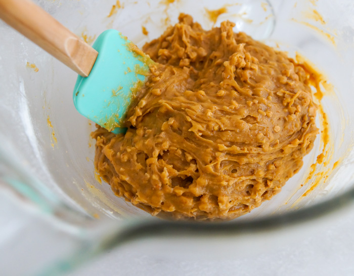 toffee blondies, batter in bowl