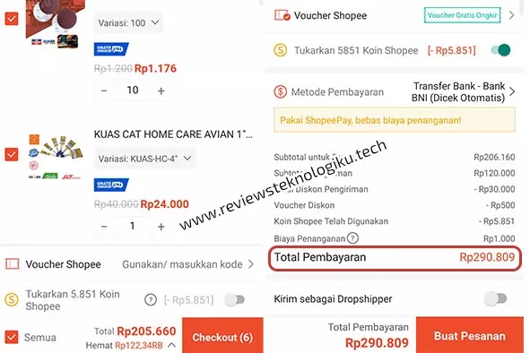 cara melihat total belanja di shopee