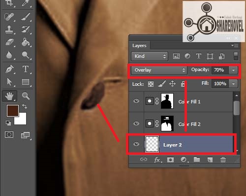 atur blending mode dan opacity layer, trik konversi foto hitam putih menjadi berwarna