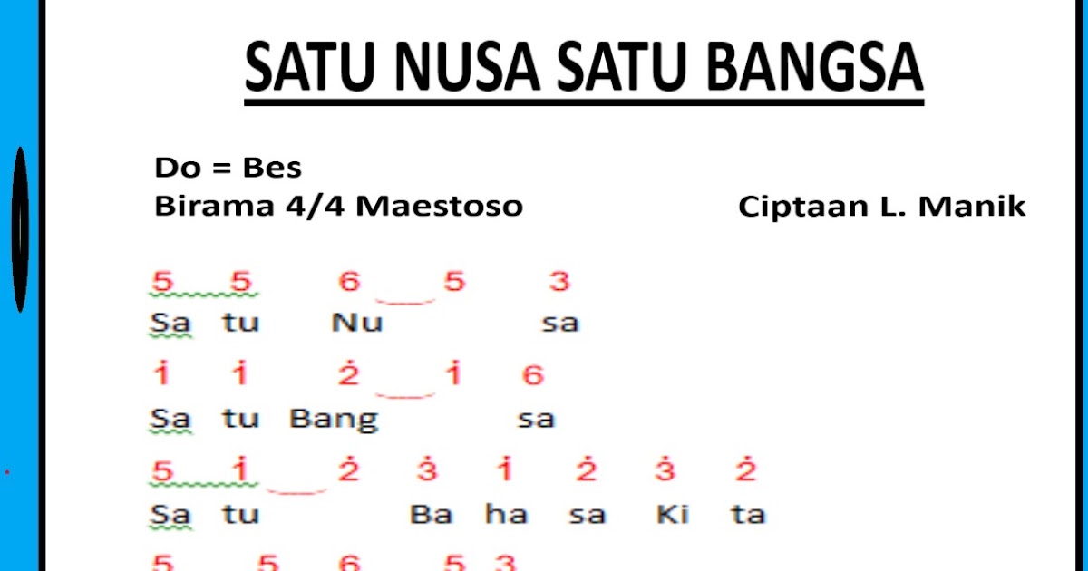 Not Angka Lagu Satu Nusa Satu Bangsa