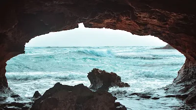 Tela de Fundo Caverna, Rocha, Ondas, Mar
