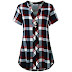 MOQIVGI Womens Roll Tab Sleeve V Neck Plaid Shirts Trendy Casual Checkered Blouse Tops