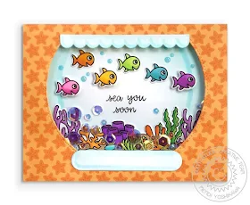 Sunny Studio Blog: Rainbow Fish in Fishbowl Sequin Shaker Card (using Sea You Soon & Tropical Scenes Stamps, Summer Splash Paper, Stitched Semi-circle, Sweet Treats Bag & Sweet Treats House Add-on Dies)