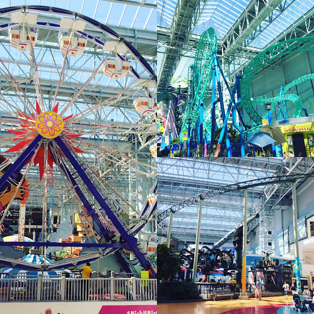 Ferris wheel and roller coasters at Nickelodeon Universe in Mall of America