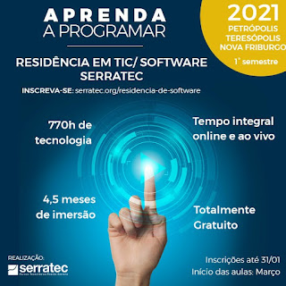 Inscrições para Residência em Software do Serratec terminam no próximo domingo, 31