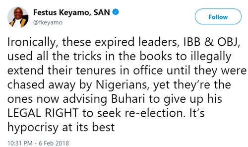 'Expired' Leaders, IBB & Obasanjo Should Stop Advising Buhari on 2nd Term - Festus Keyamo