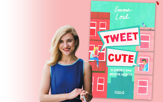 Autora Emma Lord e capa do livro "Tweet Cute"
