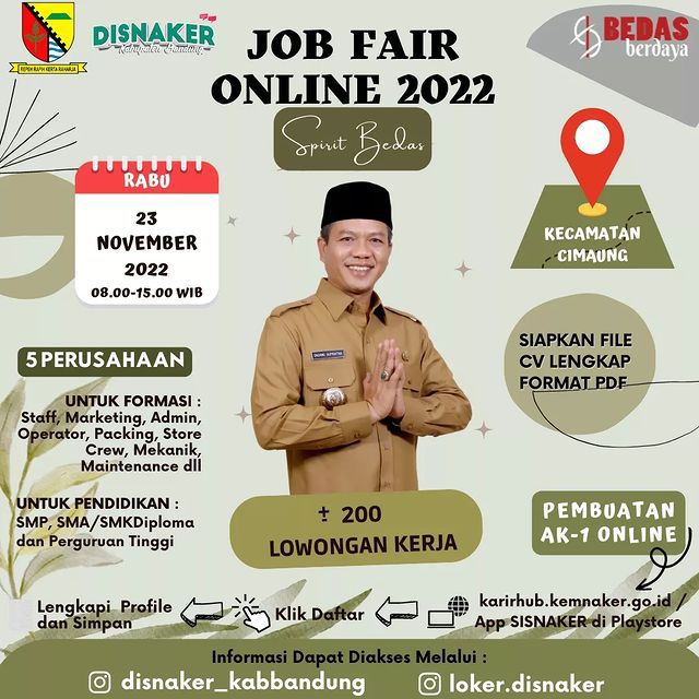 200 Lowongan Kerja di Job Fair Online Disnaker Kabupaten Bandung Terbaru