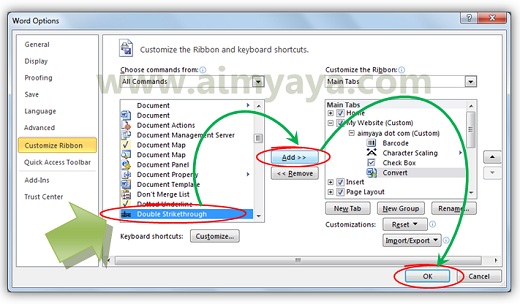  Gambar: Menambahkan atau memberikan tombol perintah pada sebuah grup ribbon di Microsoft Word 2010