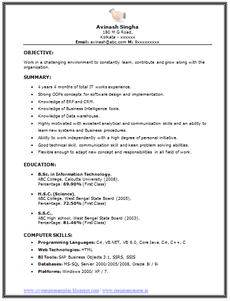 Resume For Bsc Students 