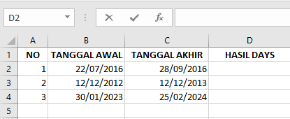 Cara Memasukkan Fungsi DAYS di Microsoft Excel