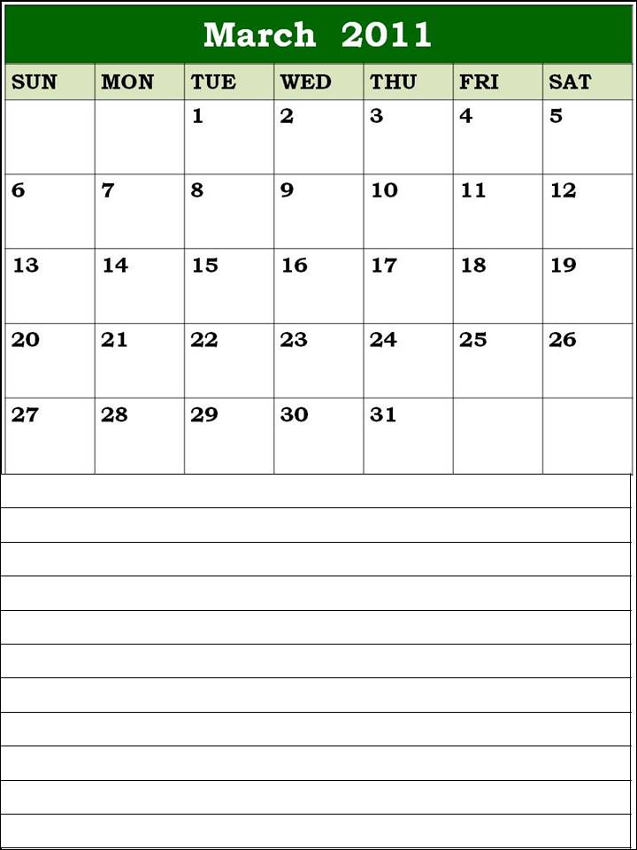 calendar template for march 2011. blank calendar template march