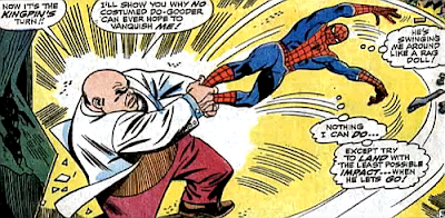 Amazing Spider-Man #60, don heck, john romita, kingpin grabs spider-man by the ankles an swings him around