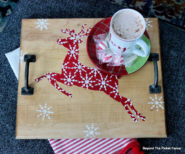 Christmas Tray with a Thrift Store Find and Old Sign Stencils