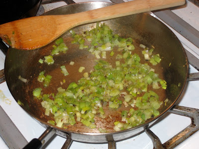 Leeks sweating in sauté pan