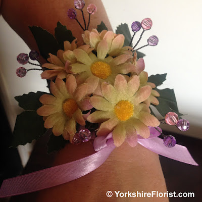 wrist corsage with silk daisy chrysanthemums