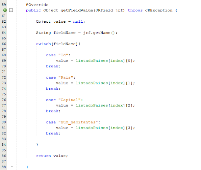 método abstracto JRDataSource GetFieldValue