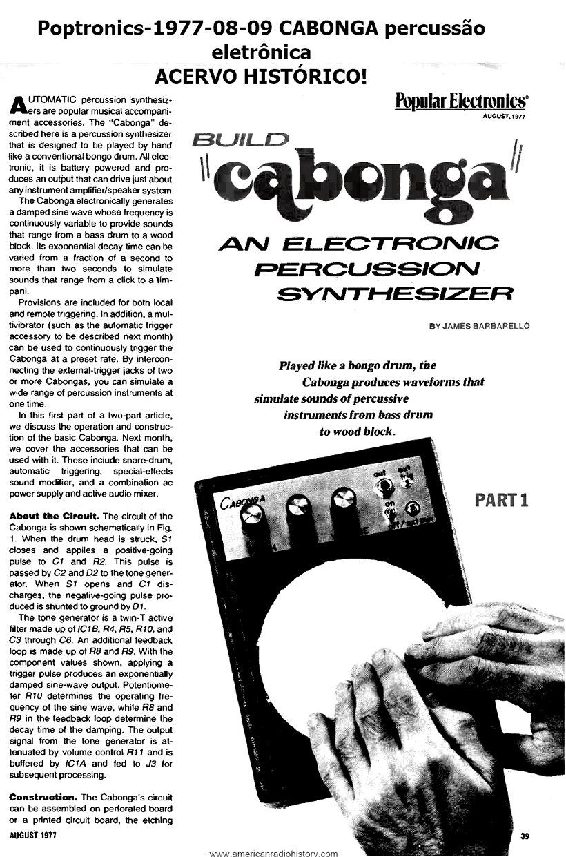 Poptronics-1977-08-09 CABONGA percussão eletrônica SÍNTESE SONORA & ELETRÔNICA ARTESANAL