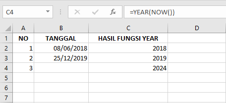 Tutorial dan Contoh Fungsi YEAR pada Microsoft Excel