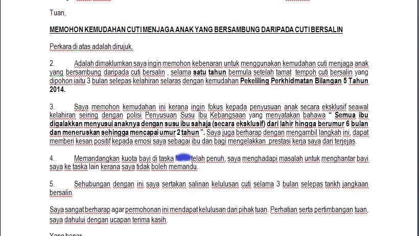 Surat Permohonan Cuti Tanpa Gaji Swasta