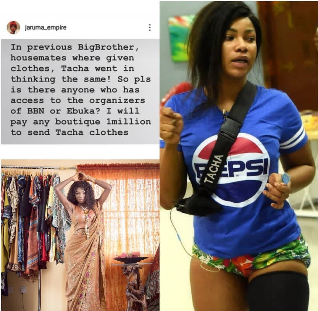  Jaruma Offers To Buy And Send N1Million Worth Of Clothes To Tacha Inside The Big Brother House