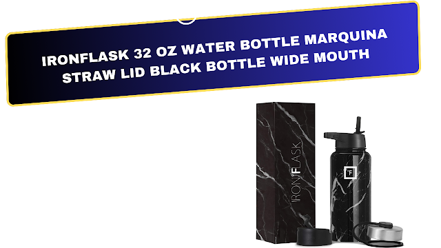 IRONFLASK 32 Oz Water Bottle Marquina Straw Lid Black Bottle Wide Mouth