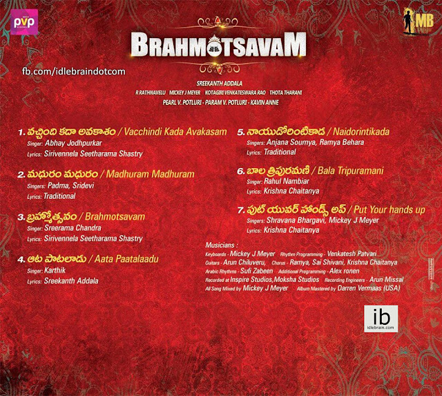 Brahmotsavam All Songs Track List and Lyrics