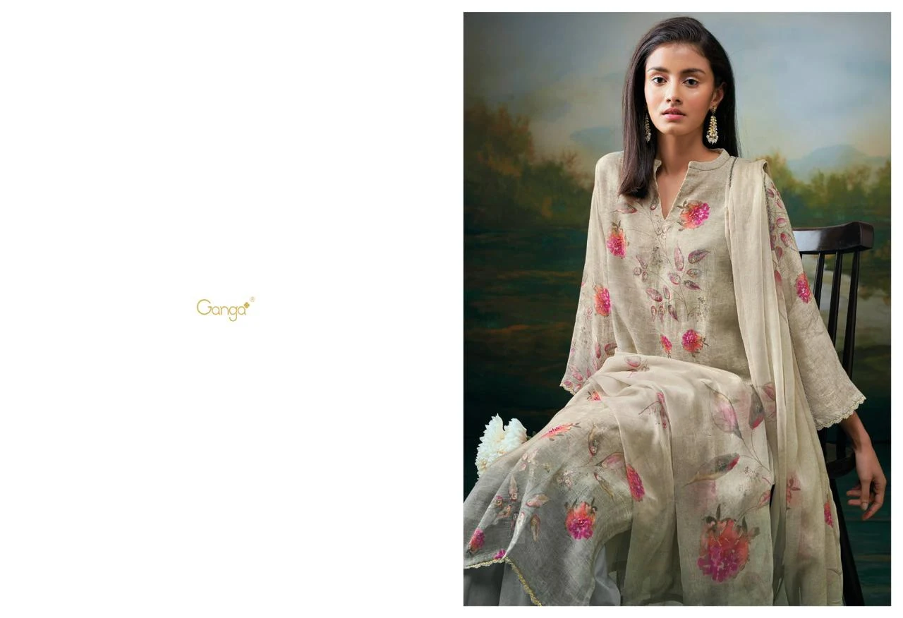 Harlett Ganga Linen Embroidery Work Plazzo Style Suits