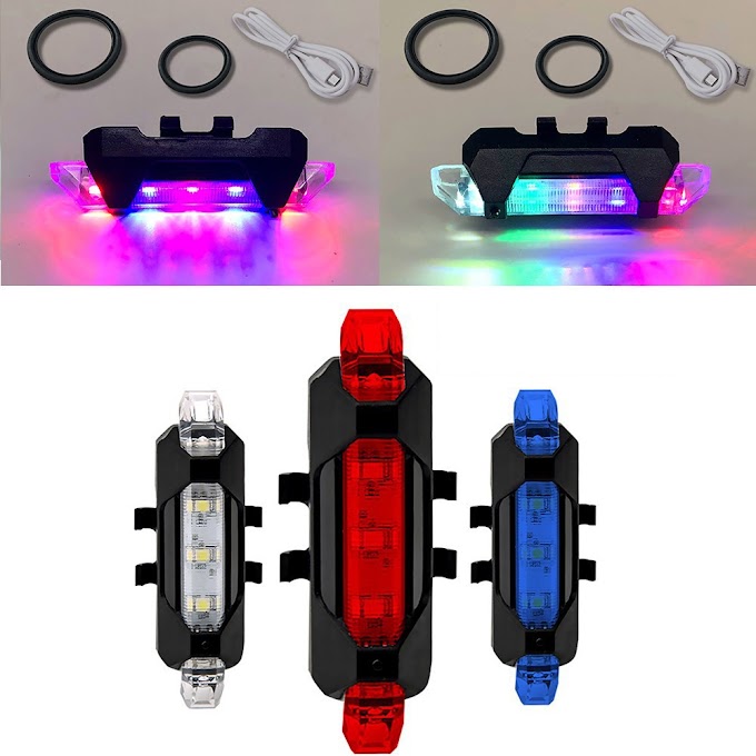 Đèn báo hiệu gắn đuôi xe đạp 5 bóng LED có cổng sạc USB nhiều màu sắc