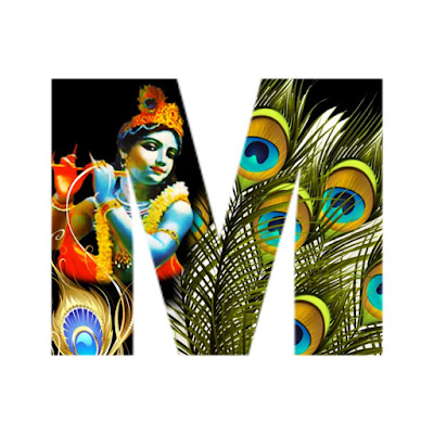 English Alphabets M with Lord Krishna Image