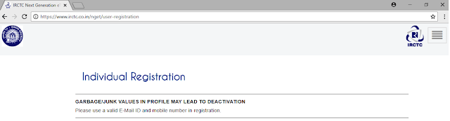 picture of irctc individual registration form general message
