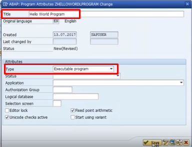 How to create SAP ABAP Hello World Program