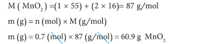 Calculate the mass of 0.7 mol of manganese dioxide (MnO2).