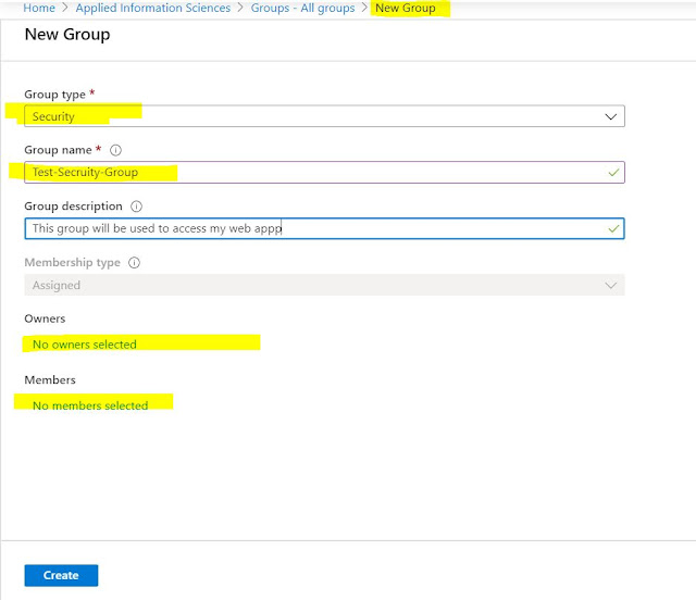 Create Azure Ad Security Group