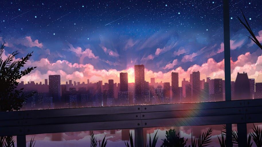 Anime, City, Sunset, Scenery, Buidings, 4K, #6.1034 Wallpaper