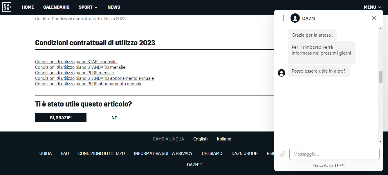 DAZN non rimborsa gli utenti per i disservizi del 4 gennaio 2023