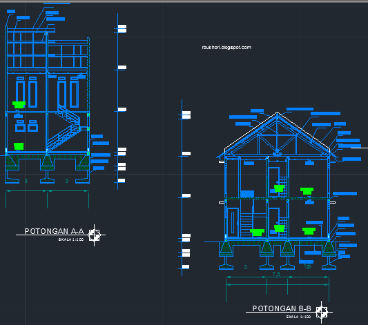 Contoh potongan rumah  dan file  autoCAD  nya dwg  