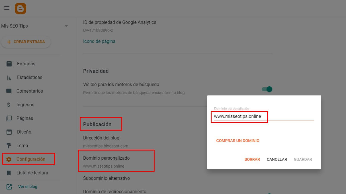Como agregar un dominio personalizado en Blogger